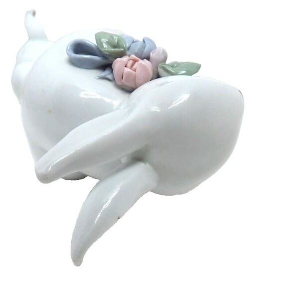 2 Porcelain White Rabbit Bunny Figurines Hand Painted Ceramic Spring Decor VTG - Picture 5 of 16